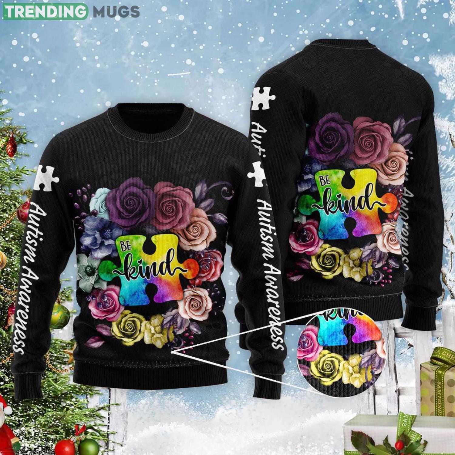 Rose Be Kind Autism Awareness Christmas Gift Ugly Christmas Sweater 3D Sweater Rose Be Kind Autism Awareness Christmas Gift Ugly Christmas Sweater 3D Sweater