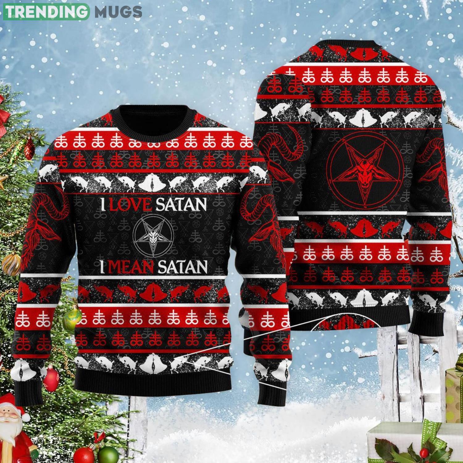 Satanic Tribal Red I Love Satan I Mean Satan Ugly Christmas Sweater 3D Sweater Satanic Tribal Red I Love Satan I Mean Satan Ugly Christmas Sweater 3D Sweater