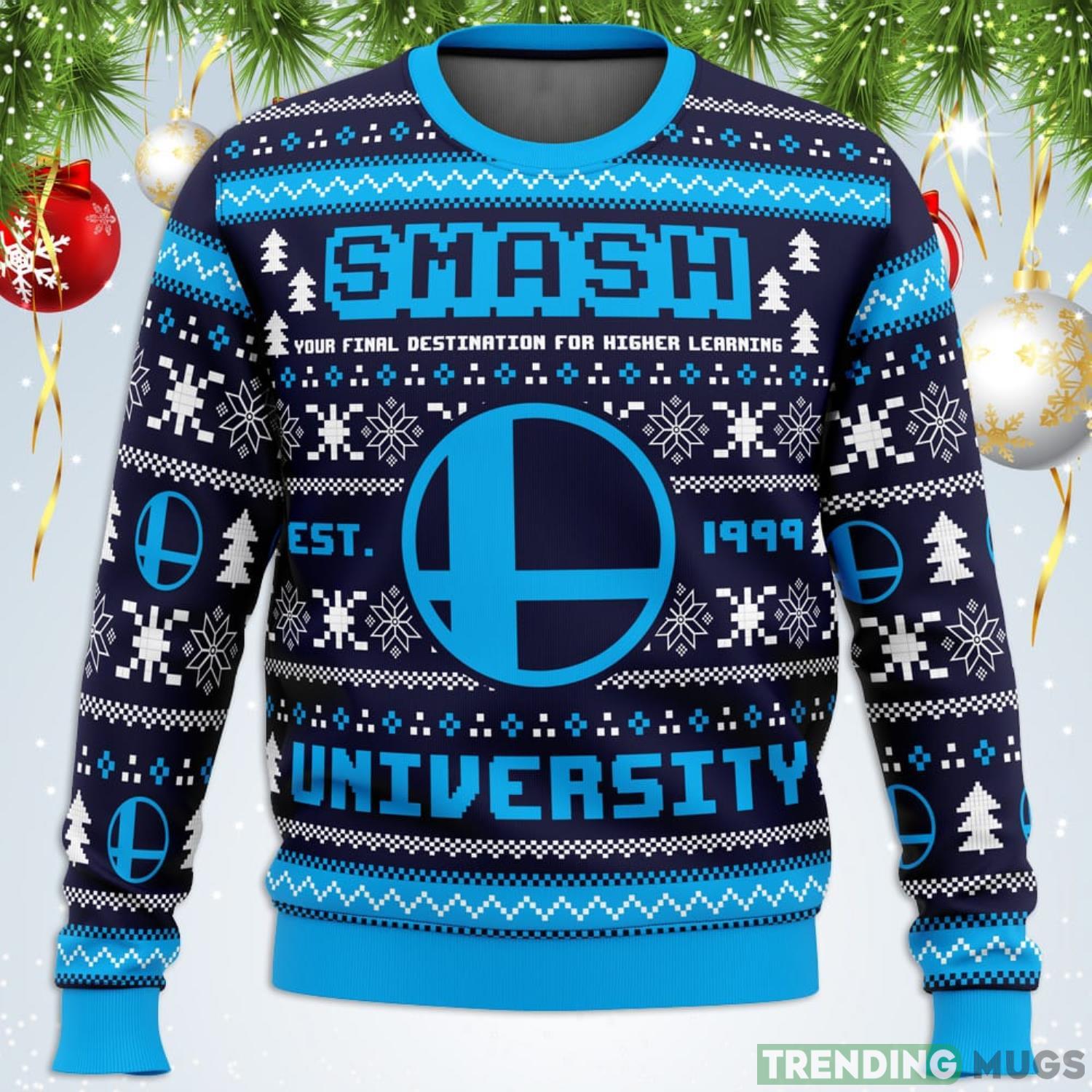 Smash University Super Smash Bros Ugly Christmas Sweater For Men And Women Product Photo 1 Smash University Super Smash Bros Ugly Christmas Sweater For Men And Women Product Photo 1