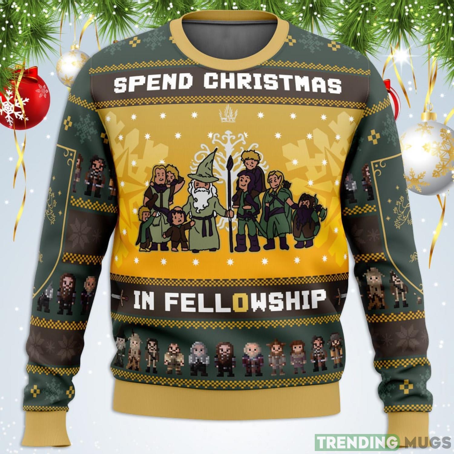 Spend Christmas in Fellowship The Lord of the Rings Ugly Christmas Sweater For Men And Women Product Photo 1 Spend Christmas in Fellowship The Lord of the Rings Ugly Christmas Sweater For Men And Women Product Photo 1