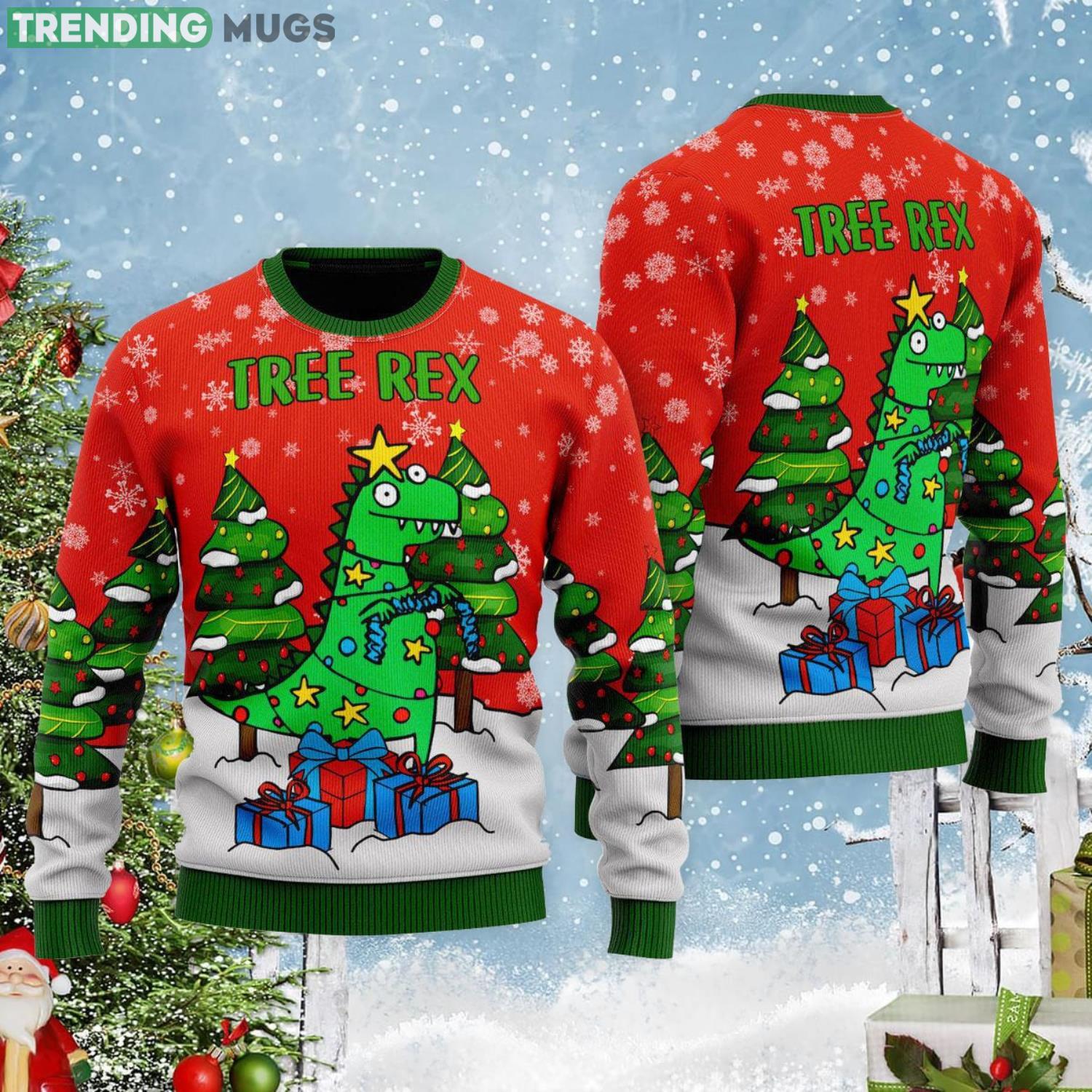 Tree Rex And Christmas Gift Ugly Christmas Sweater Product Photo 1 Tree Rex And Christmas Gift Ugly Christmas Sweater Product Photo 1
