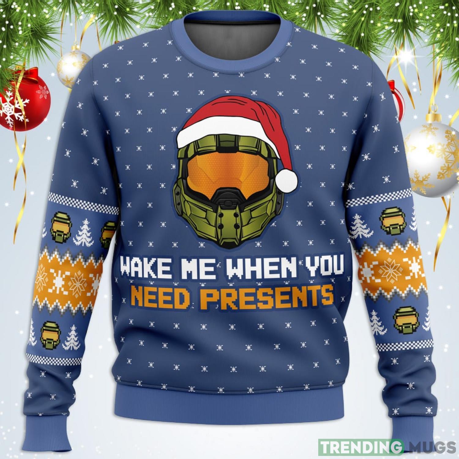 Wake Me When You Need Presents Halo Ugly Christmas Sweater For Men And Women Product Photo 1 Wake Me When You Need Presents Halo Ugly Christmas Sweater For Men And Women Product Photo 1