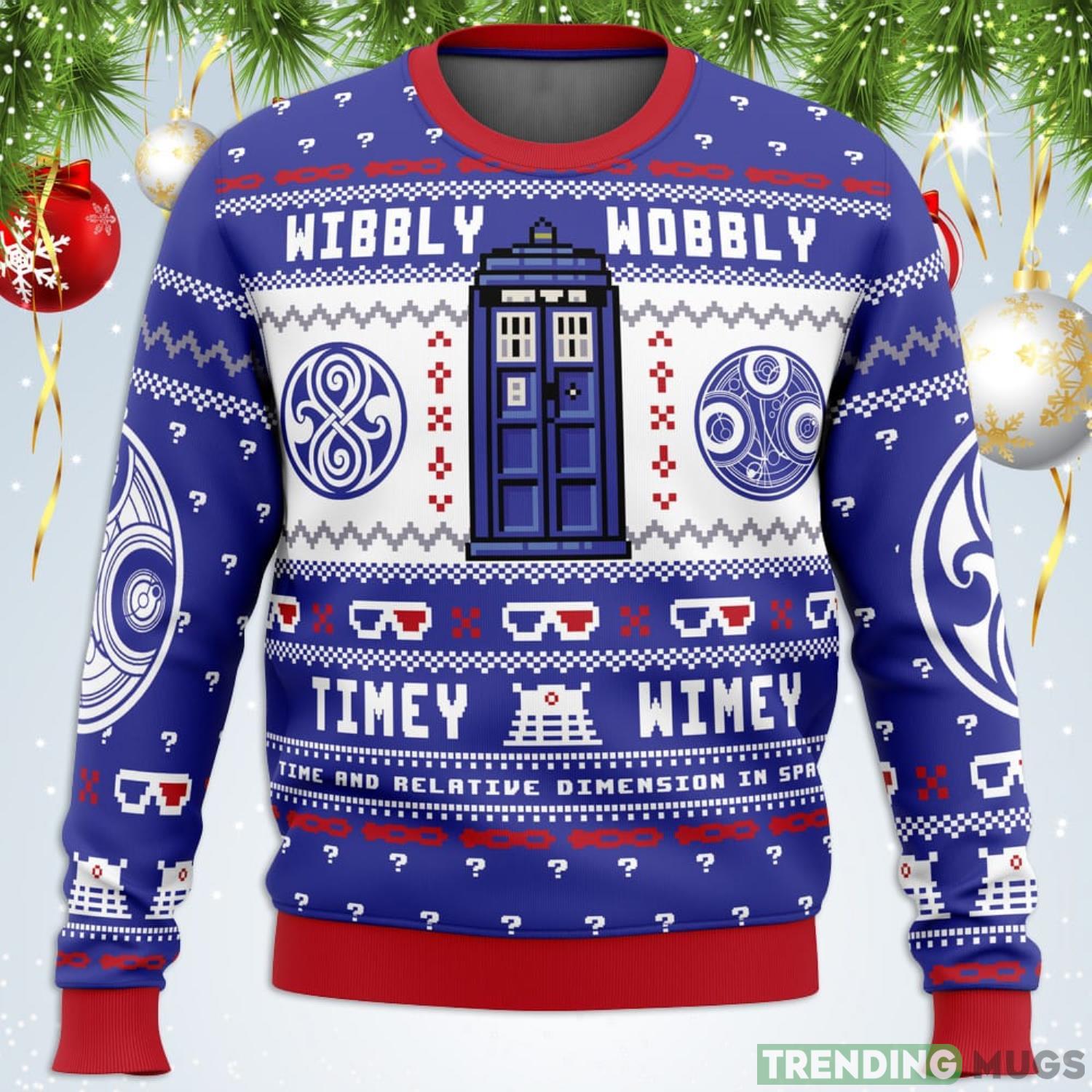 Wibbly Wobbly Doctor Who Ugly Christmas Sweater For Men And Women Product Photo 1 Wibbly Wobbly Doctor Who Ugly Christmas Sweater For Men And Women Product Photo 1