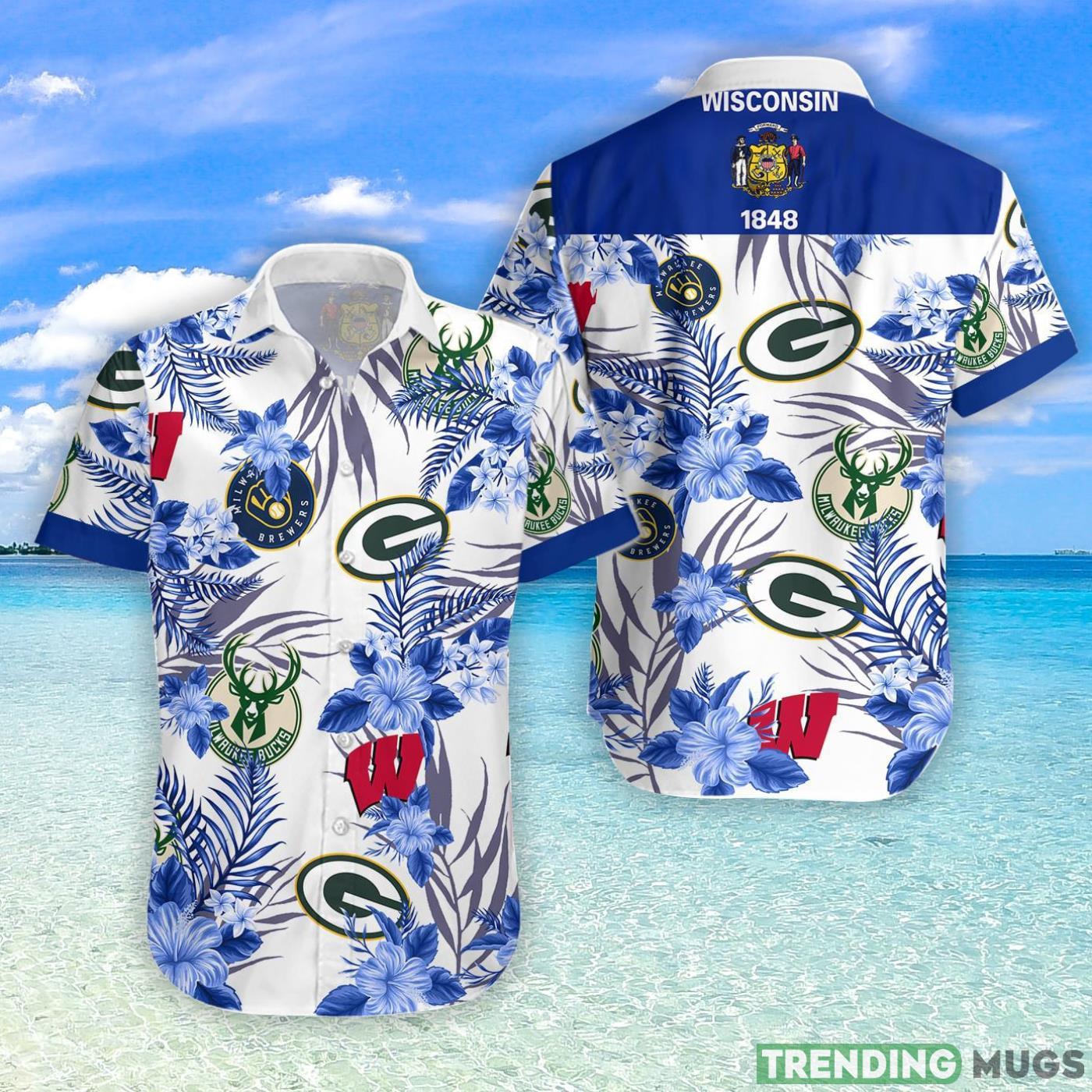 Wisconsin Badgers Green Bay Packers Milwaukee Brewers Milwaukee Bucks Wisconsin Hawaiian Shirt Product Photo 1 Wisconsin Badgers Green Bay Packers Milwaukee Brewers Milwaukee Bucks Wisconsin Hawaiian Shirt Product Photo 1