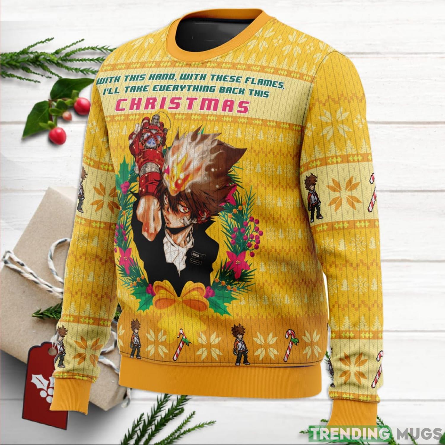 With This Hand With These Flames Katekyo Hitman Reborn Ugly Christmas Sweater For Men And Women 3D Sweater With This Hand With These Flames Katekyo Hitman Reborn Ugly Christmas Sweater For Men And Women 3D Sweater