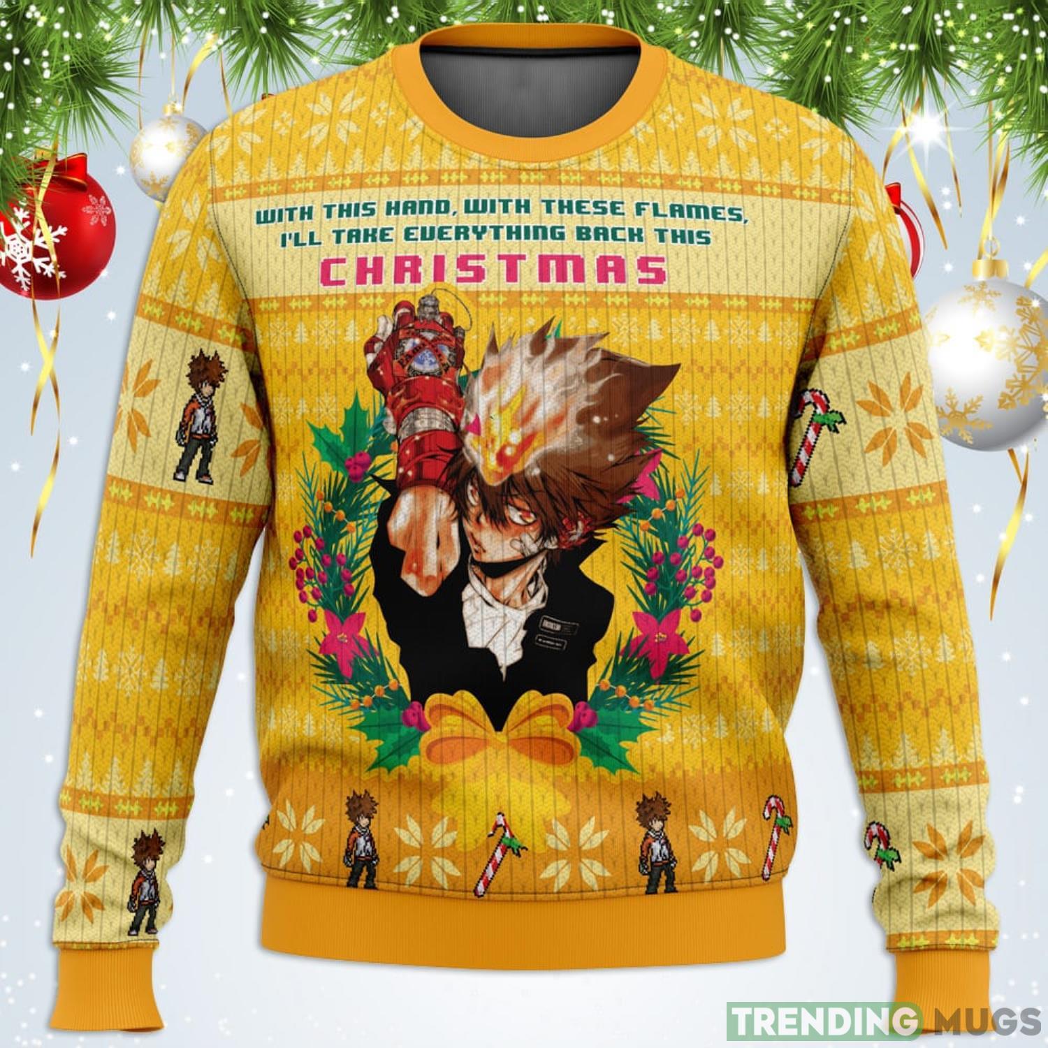 With This Hand With These Flames Katekyo Hitman Reborn Ugly Christmas Sweater For Men And Women Product Photo 1 With This Hand With These Flames Katekyo Hitman Reborn Ugly Christmas Sweater For Men And Women Product Photo 1