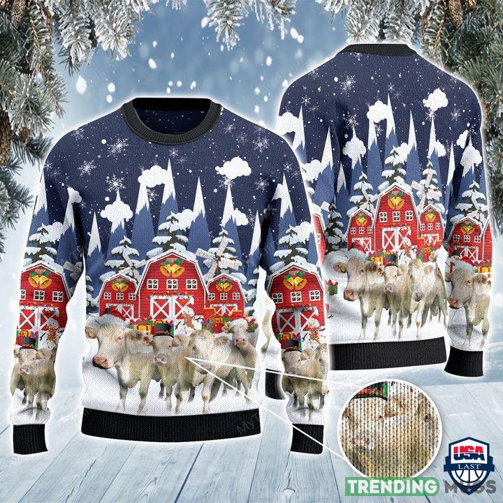 Charolais Cattle Lovers Snow Farm All Over Print Ugly Sweater - Charolais Cattle Lovers Snow Farm All Over Print Ugly Sweater_1 Charolais Cattle Lovers Snow Farm All Over Print Ugly Sweater - Charolais Cattle Lovers Snow Farm All Over Print Ugly Sweater_1