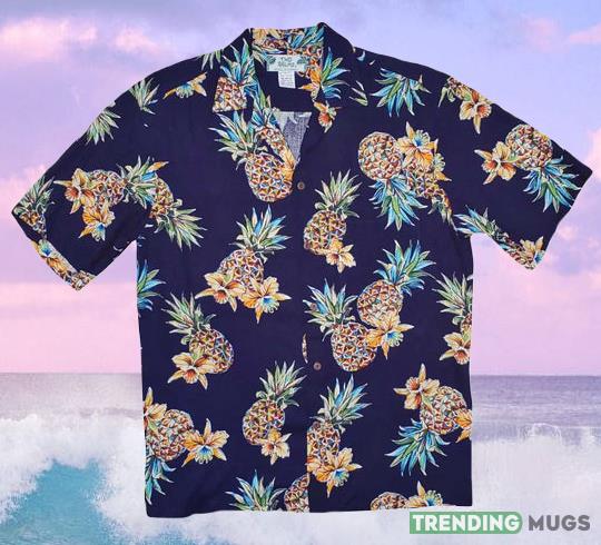Golden Pineapple Navy Hawaiian Shirts For Men And Women, Aloha Shirts - Golden Pineapple - Navy