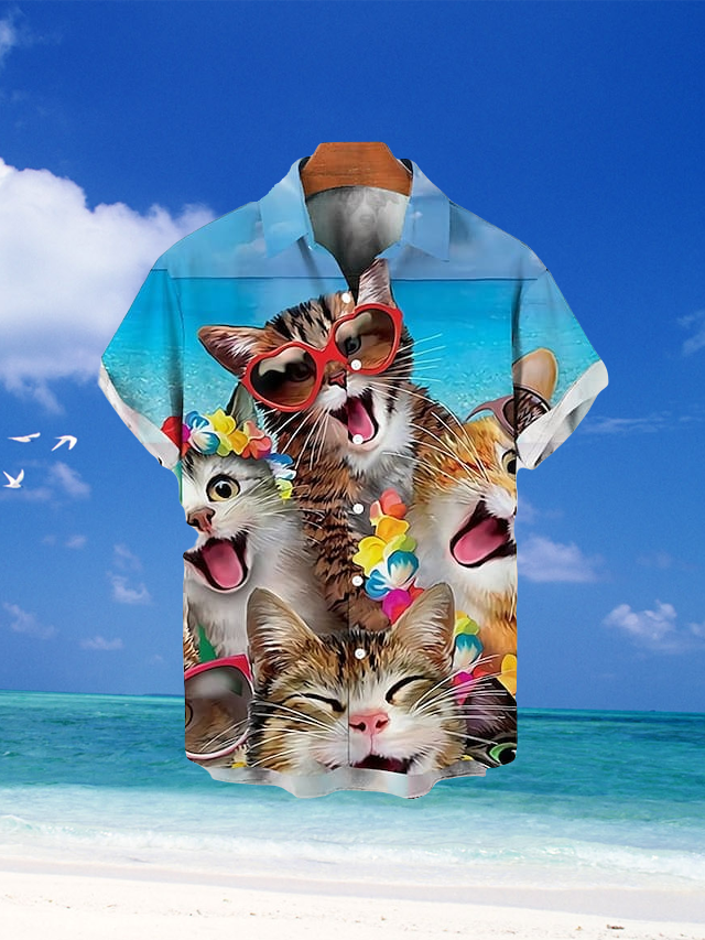 Mens Shirt Summer Hawaiian Shirt Animal Cat Graphic Prints Turn Street Casual Print Clothing Apparel Tropical Fashion Hawaiian Designer - 100423-143519 Mens Shirt Summer Hawaiian Shirt Animal Cat Graphic Prints Turn Street Casual Print Clothing Apparel Tropical Fashion Hawaiian Designer - 100423-143519