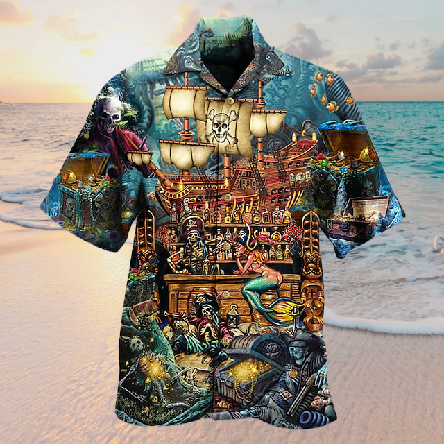 Mens Shirt Summer Hawaiian Shirt Mermaid Prints Pirate Turn Casual Hawaiian Print Clothing Fashion Hawaiian - 100423-144526 Mens Shirt Summer Hawaiian Shirt Mermaid Prints Pirate Turn Casual Hawaiian Print Clothing Fashion Hawaiian - 100423-144526