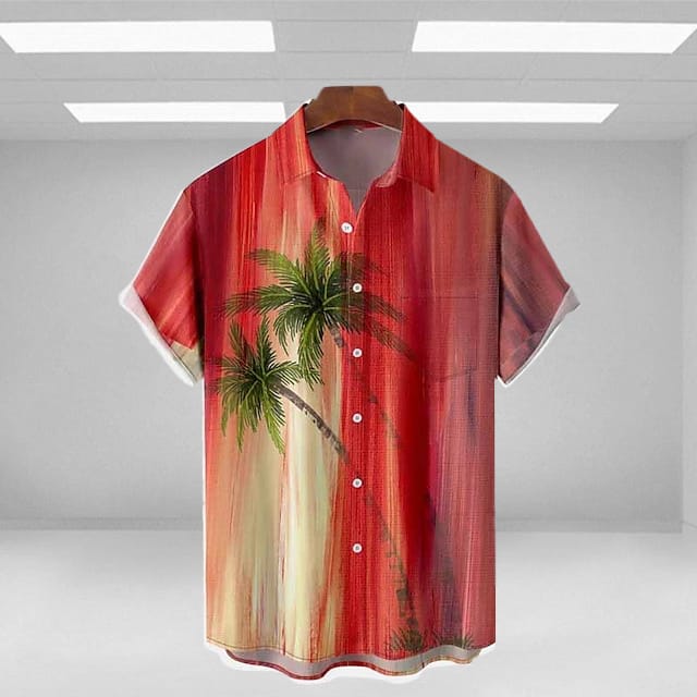 Mens Shirt Summer Hawaiian Shirt Plaid Coconut Tree Parrot Guitar Notes Turn Purple Outdoor Street Print Clothing  Fashion Designer - 100423-122901