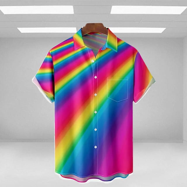 Mens Shirt Summer Hawaiian Shirt Rainbow Graphic Prints Turn Purple Outdoor Street Print Clothing Tropical Fashion Hawaiian Designer - 100423-123834 Mens Shirt Summer Hawaiian Shirt Rainbow Graphic Prints Turn Purple Outdoor Street Print Clothing Tropical Fashion Hawaiian Designer - 100423-123834