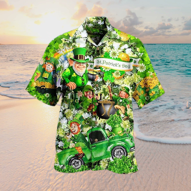 Mens Shirt Summer Hawaiian Shirt Saint Patrick Day St. Patricks Day Clover Turn Casual HolidayPrint Clothing Fashion Hawaiian Soft - 100423-123940 Mens Shirt Summer Hawaiian Shirt Saint Patrick Day St. Patricks Day Clover Turn Casual HolidayPrint Clothing Fashion Hawaiian Soft - 100423-123940
