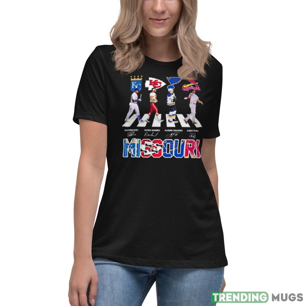 Missouri Teams Sport Salvador Perez Patrick Mahomes Vladimir Tarasenko and Albert Pujols Signature T Shirts Dark Shirt Missouri Teams Sport Salvador Perez Patrick Mahomes Vladimir Tarasenko and Albert Pujols Signature T Shirts Dark Shirt