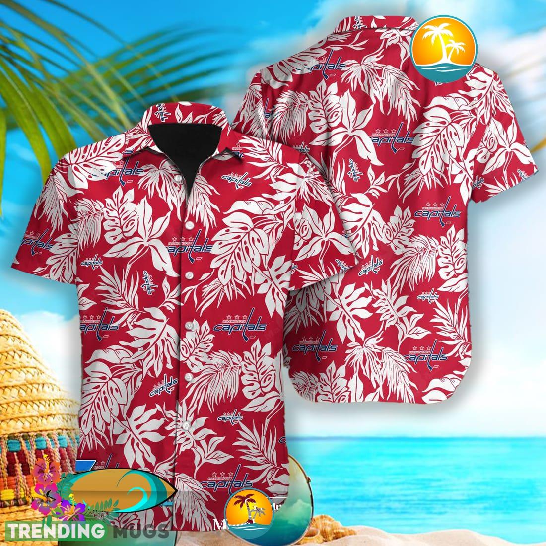Washington Capitals NHL Tropical Leaves Design For Fans 3D Hawaiian Shirt For Men And Women - Washington Capitals NHL Tropical Leaves Design For Fans Hawaiian Shirt and Short