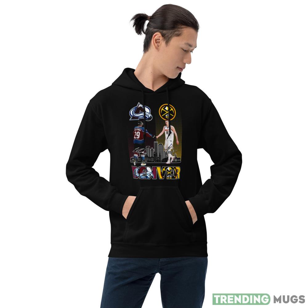 2023 Denver Sport Nathan Raymond MacKinnon And Nikola Jokic Signatures Black Shirt Dark Shirt 2023 Denver Sport Nathan Raymond MacKinnon And Nikola Jokic Signatures Black Shirt Dark Shirt