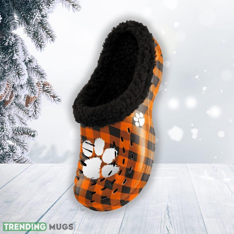 Clemson Tigers NCAA Men And Women Sherpa Lined Buffalo Check Clog For Fans Clog Shoes Clemson Tigers NCAA Men And Women Sherpa Lined Buffalo Check Clog For Fans Clog Shoes