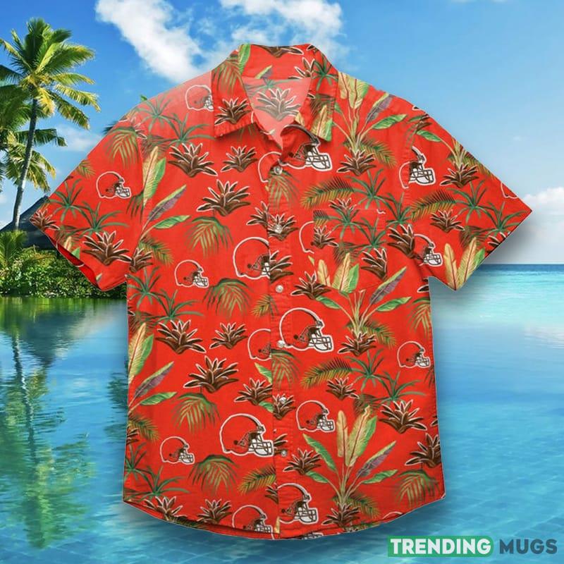 Cleveland Browns NFL Mens Victory Vacay Hawaiian Shirt - Cleveland Browns NFL Mens Victory Vacay Button Up Shirt_1 Cleveland Browns NFL Mens Victory Vacay Hawaiian Shirt - Cleveland Browns NFL Mens Victory Vacay Button Up Shirt_1