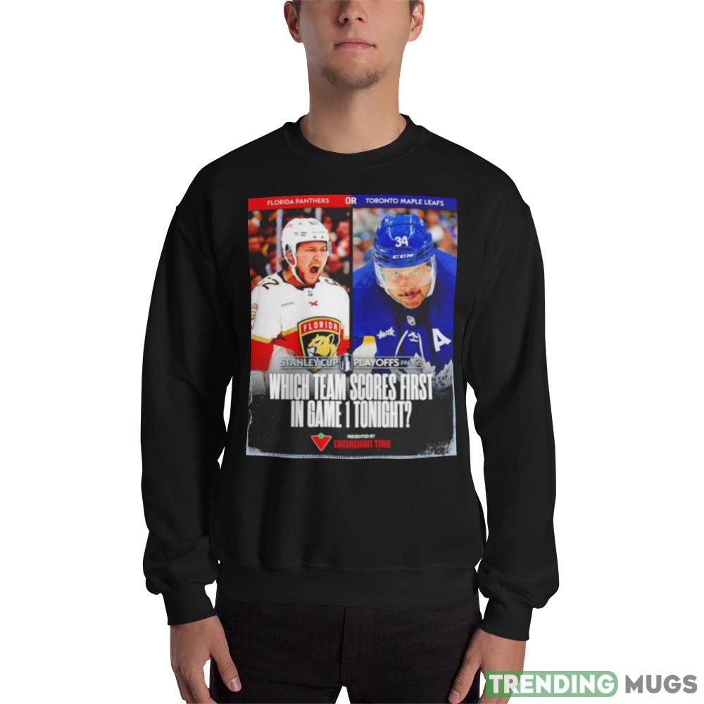 Florida Panthers vs Toronto Maple Leafs Which team scores first in game 1 tonight Black Shirt - 18000 Unisex Heavy Blend Crewneck Sweatshirt Florida Panthers vs Toronto Maple Leafs Which team scores first in game 1 tonight Black Shirt - 18000 Unisex Heavy Blend Crewneck Sweatshirt