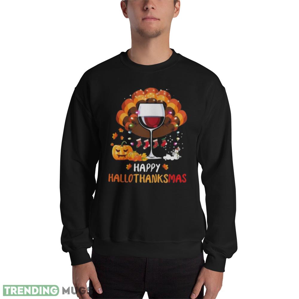 Great Wine Glass Happy Hallothanksmas Shirt - 18000 Unisex Heavy Blend Crewneck Sweatshirt Great Wine Glass Happy Hallothanksmas Shirt - 18000 Unisex Heavy Blend Crewneck Sweatshirt