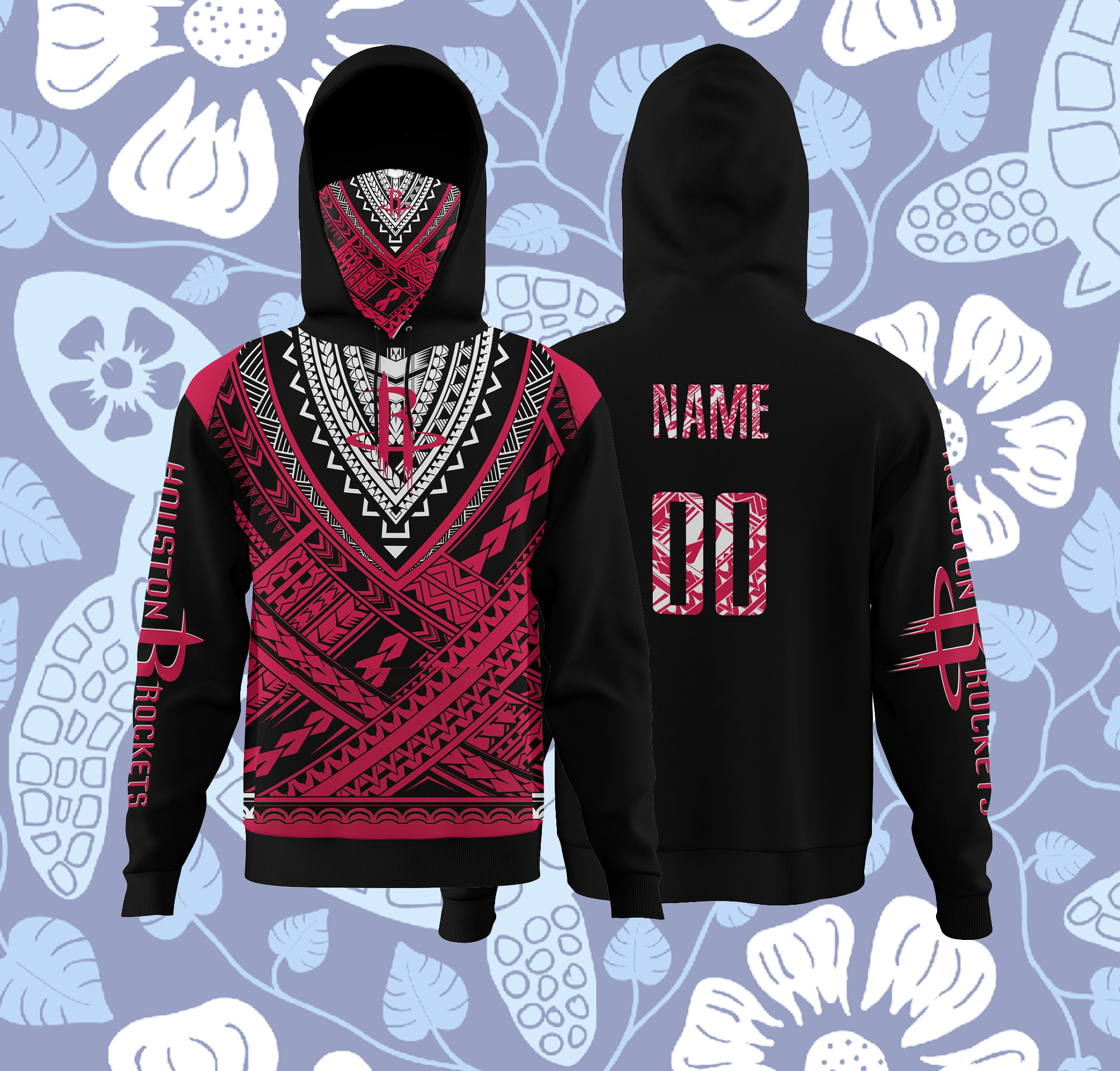 Houston Rockets Hoodies Polynesian Designed Personalized Hoodie With Mask Personalized Gifts For HimHer Customized Hoodies - 210523-100456 Houston Rockets Hoodies Polynesian Designed Personalized Hoodie With Mask Personalized Gifts For HimHer Customized Hoodies - 210523-100456