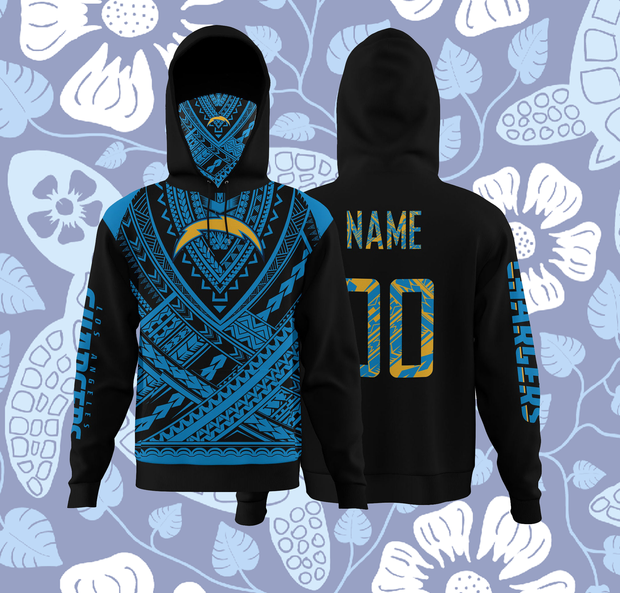 Los Angeles Chargers Hoodies Polynesian Design Hoodie Custom Name Print Hoodie Chargers Fan Hoodies Face Mask Hoodie - 210523-100807 Los Angeles Chargers Hoodies Polynesian Design Hoodie Custom Name Print Hoodie Chargers Fan Hoodies Face Mask Hoodie - 210523-100807
