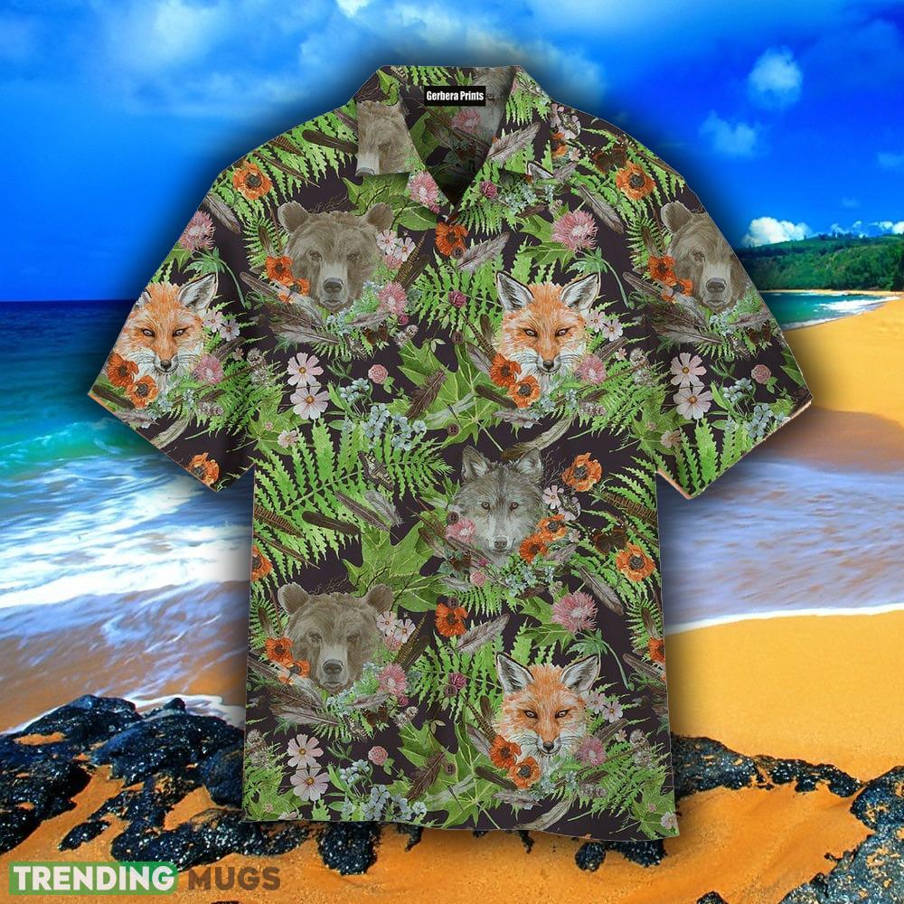 Wolf Vintage Dog Palm Leaves Pattern Aloha 3D Hawaiian Shirt Gift For Men And Women - Wolf Vintage Dog Palm Leaves Pattern Aloha Hawaiian Shirt