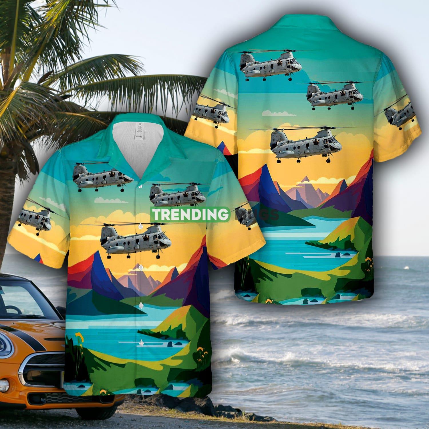 Boeing Vertol CH-46 Sea Knight Phrog BuNo.153369 Squadron 364 (HMM-364) Purple Foxes Hawaiian Shirt - Boeing Vertol CH-46 Sea Knight Phrog BuNo.153369 Squadron 364 (HMM-364) Purple Foxes Hawaiian Shirt