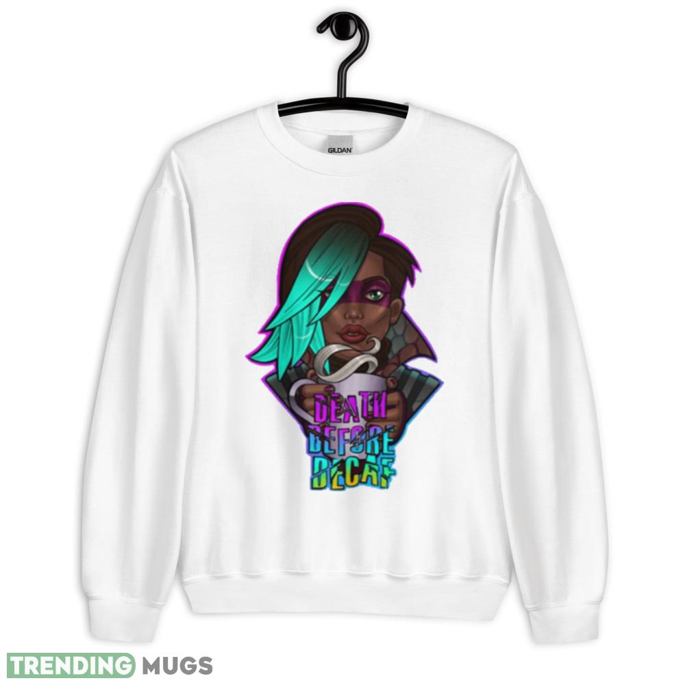 Borderlands Death Before Decaf Graphics Shirt - 18000 Unisex Heavy Blend Crewneck Sweatshirt Borderlands Death Before Decaf Graphics Shirt - 18000 Unisex Heavy Blend Crewneck Sweatshirt