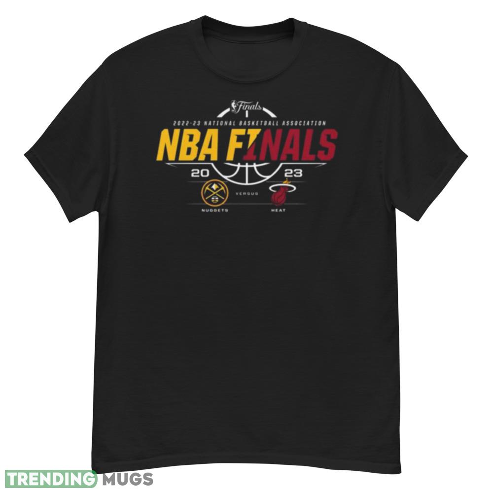 Denver Nuggets vs. Miami Heat 2023 NBA Finals Matchup T Shirt Dark Shirt Denver Nuggets vs. Miami Heat 2023 NBA Finals Matchup T Shirt Dark Shirt