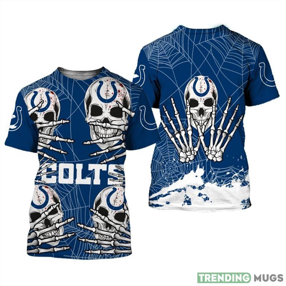 Indianapolis Colts Skull For Halloween Graphics 3d T-Shirt For Men And Women - Indianapolis Colts T-shirt skull for Halloween graphic_1 Indianapolis Colts Skull For Halloween Graphics 3d T-Shirt For Men And Women - Indianapolis Colts T-shirt skull for Halloween graphic_1