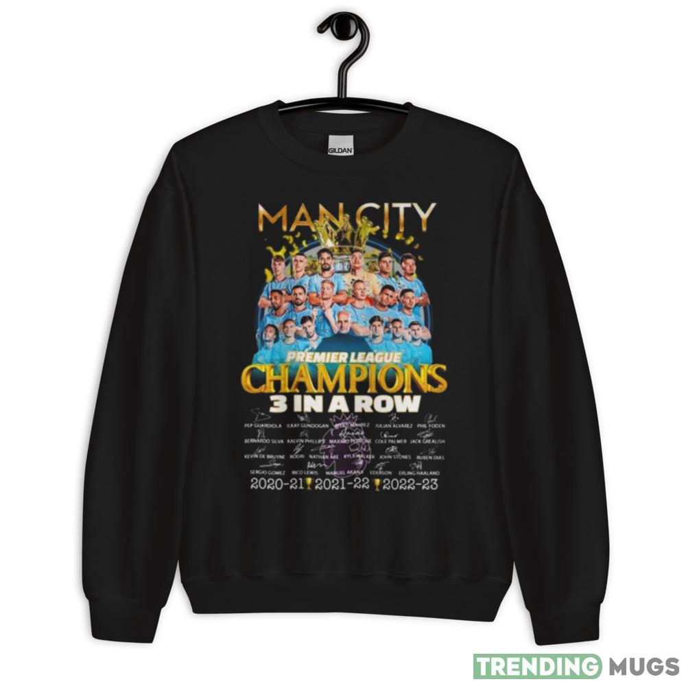 Man City Premier League Champions 3 In A Row 2020 2023 Signatures Shirt - 18000 Unisex Heavy Blend Crewneck Sweatshirt Man City Premier League Champions 3 In A Row 2020 2023 Signatures Shirt - 18000 Unisex Heavy Blend Crewneck Sweatshirt