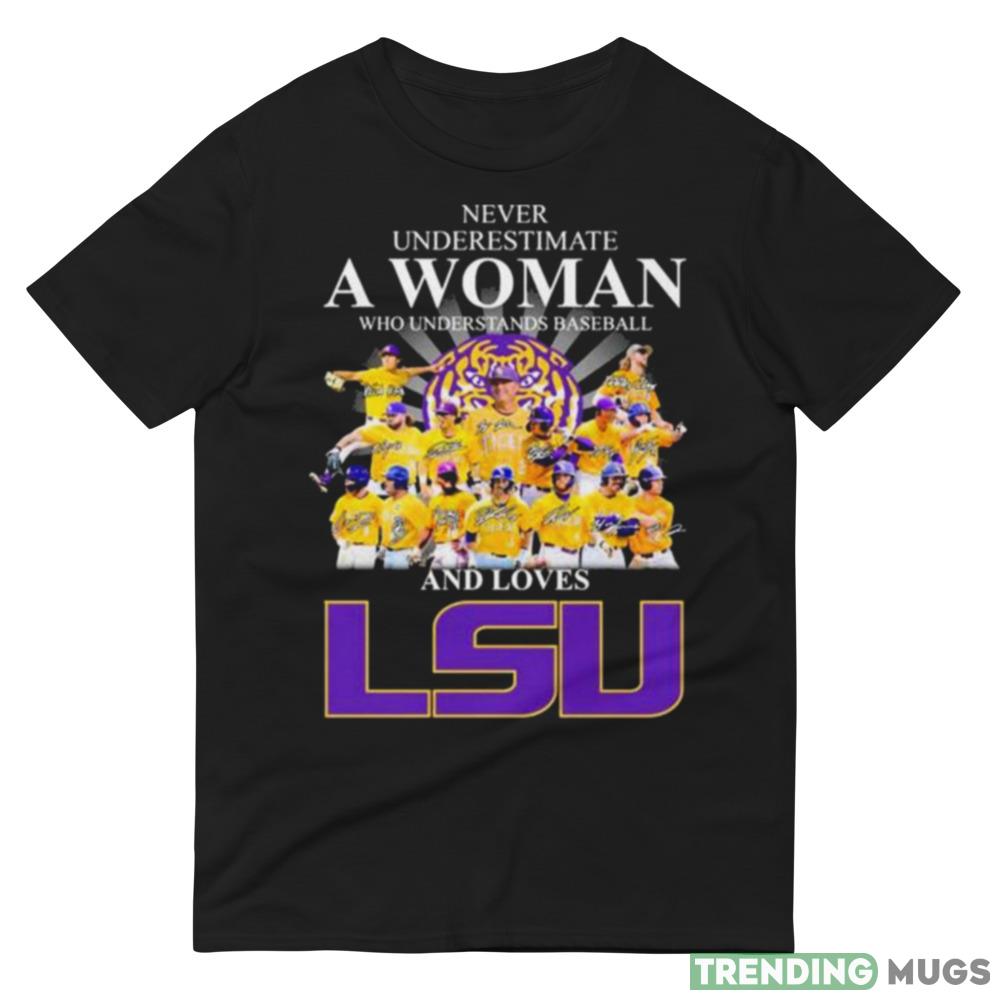 Never underestimate a Woman who understands baseball and loves LSU Tigers 2023 signatures shirt Dark Shirt Never underestimate a Woman who understands baseball and loves LSU Tigers 2023 signatures shirt Dark Shirt