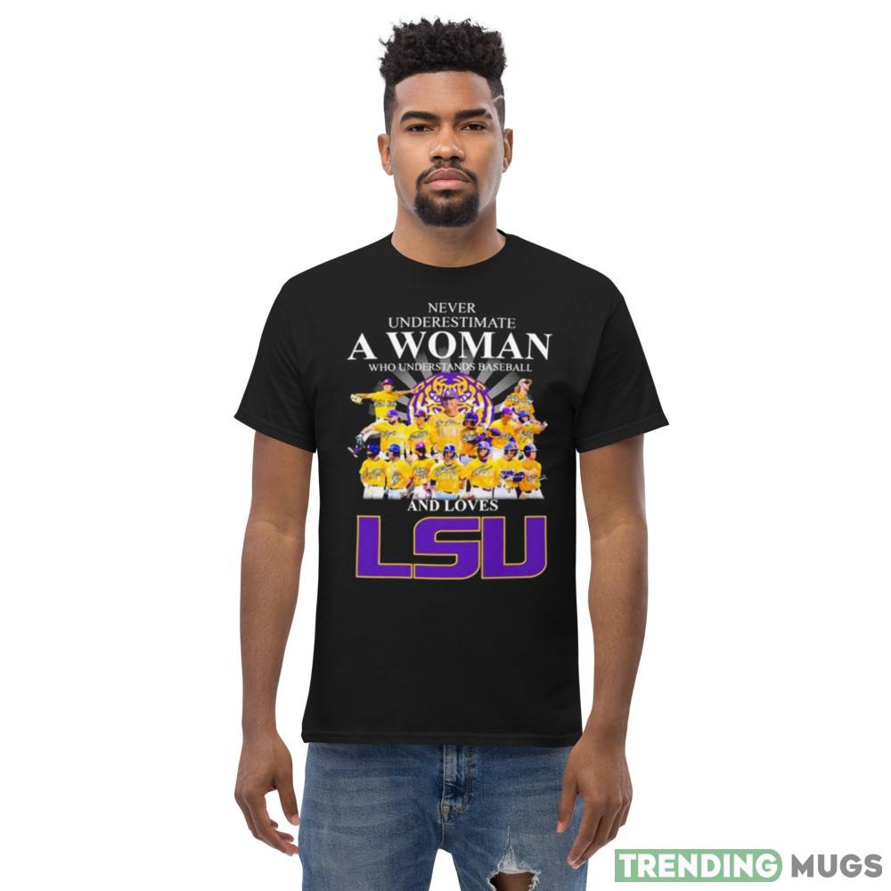 Never underestimate a Woman who understands baseball and loves LSU Tigers 2023 signatures shirt Dark Shirt Never underestimate a Woman who understands baseball and loves LSU Tigers 2023 signatures shirt Dark Shirt