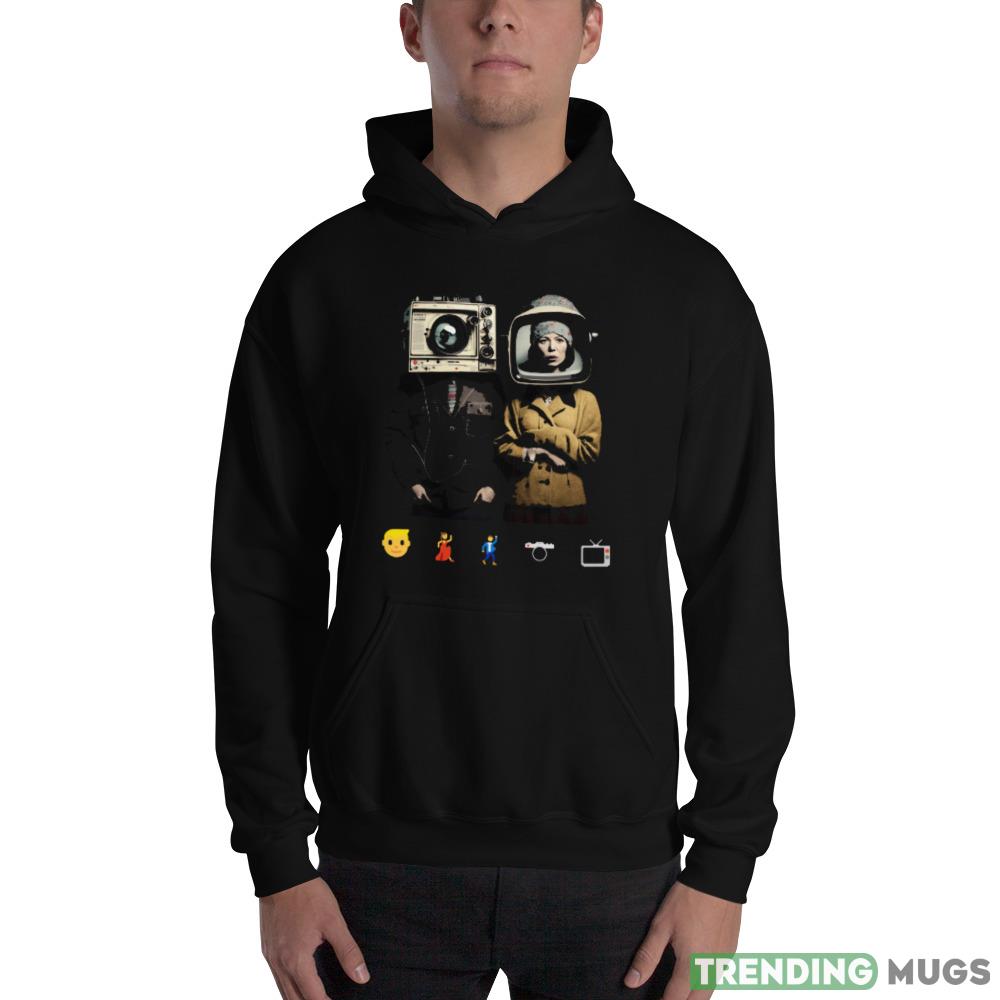 Person, Woman, Man, Camera, TV Black T Shirt Dark Shirt Person, Woman, Man, Camera, TV Black T Shirt Dark Shirt