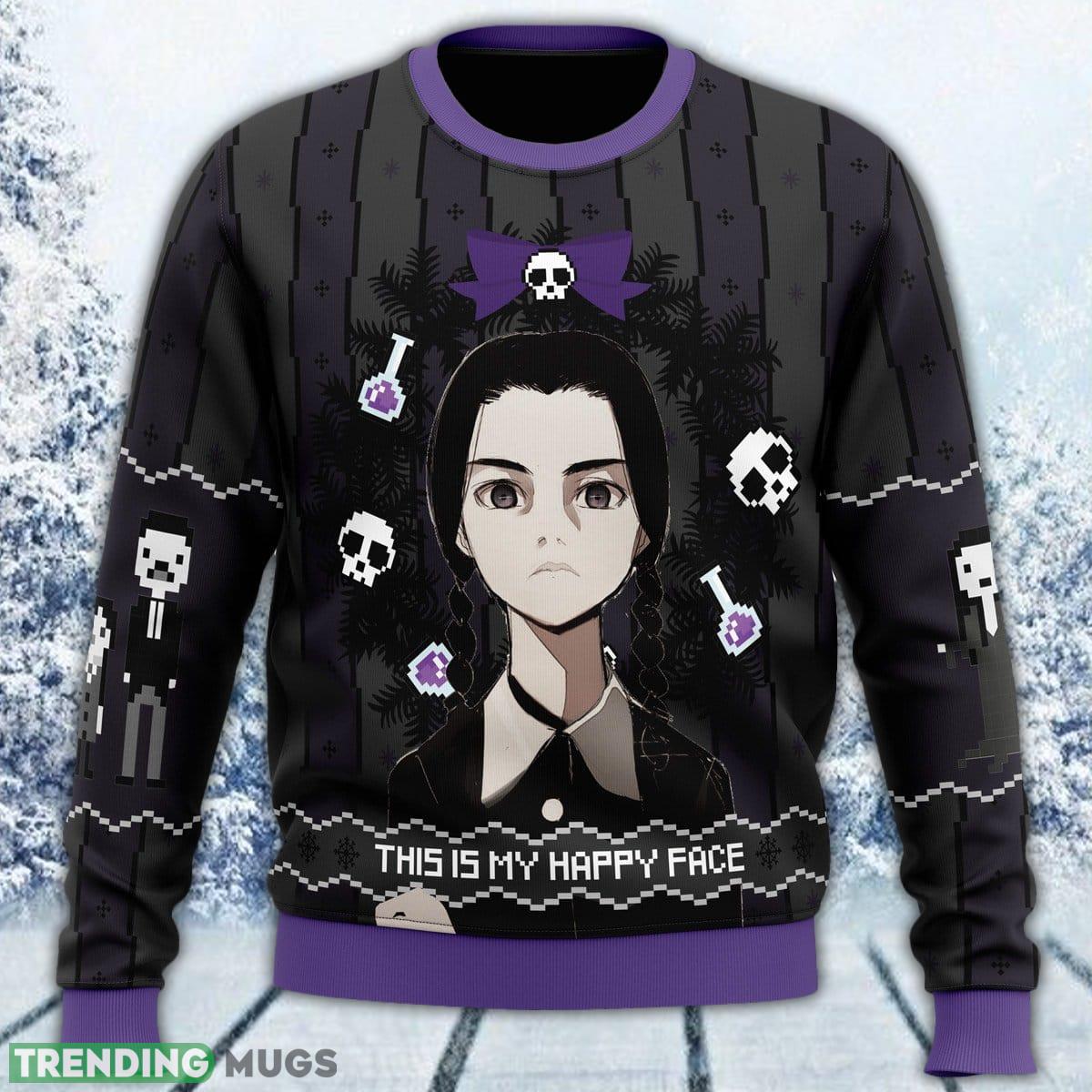 This is my Happy Face Wednesday Addams Ugly Sweater Men And Women Gift For Christmas - This is my Happy Face Wednesday Addams Ugly Christmas Sweater_1 This is my Happy Face Wednesday Addams Ugly Sweater Men And Women Gift For Christmas - This is my Happy Face Wednesday Addams Ugly Christmas Sweater_1
