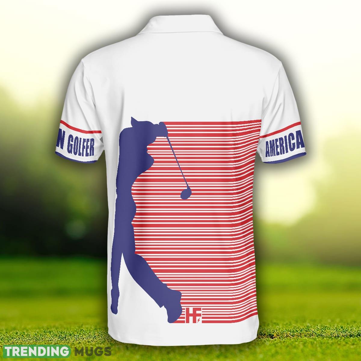 American Golfer Golfing, Strips Barcode American Flag, Patriotic Golf Shirt Polo Shirt Polo Shirt American Golfer Golfing, Strips Barcode American Flag, Patriotic Golf Shirt Polo Shirt Polo Shirt