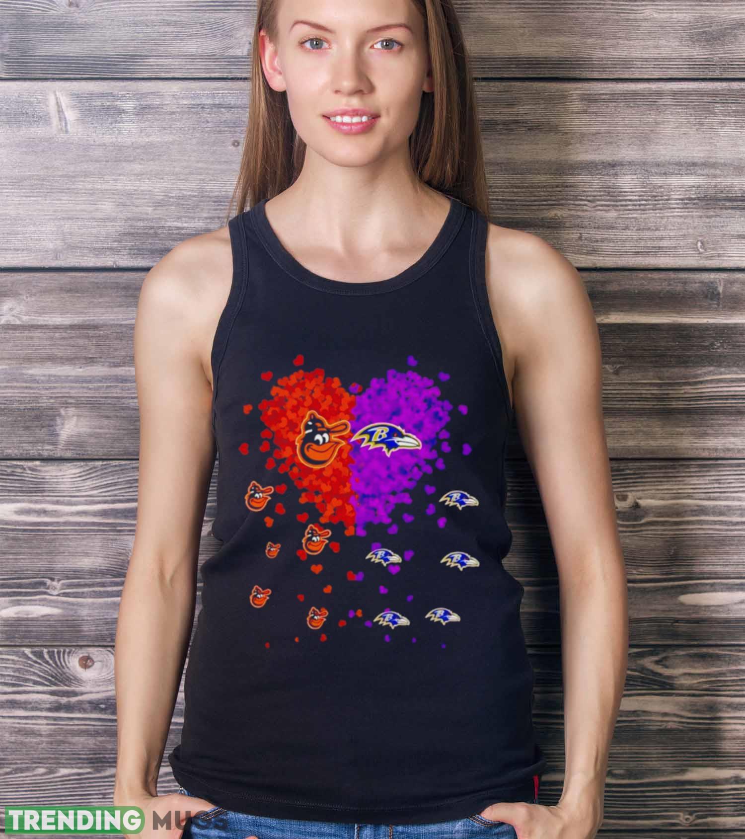 Baltimore Orioles Baltimore Ravens logo in heart shirt Dark Shirt Baltimore Orioles Baltimore Ravens logo in heart shirt Dark Shirt
