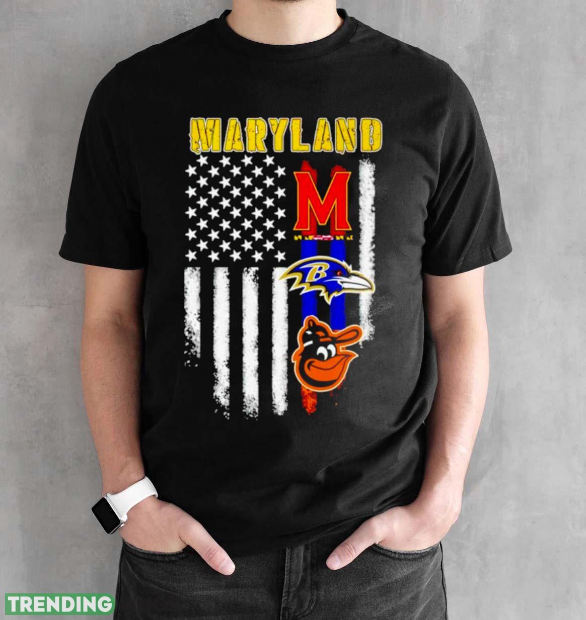 Baltimore Orioles Baltimore Ravens Maryland Terrapins logo USA flag shirt Dark Shirt Baltimore Orioles Baltimore Ravens Maryland Terrapins logo USA flag shirt Dark Shirt