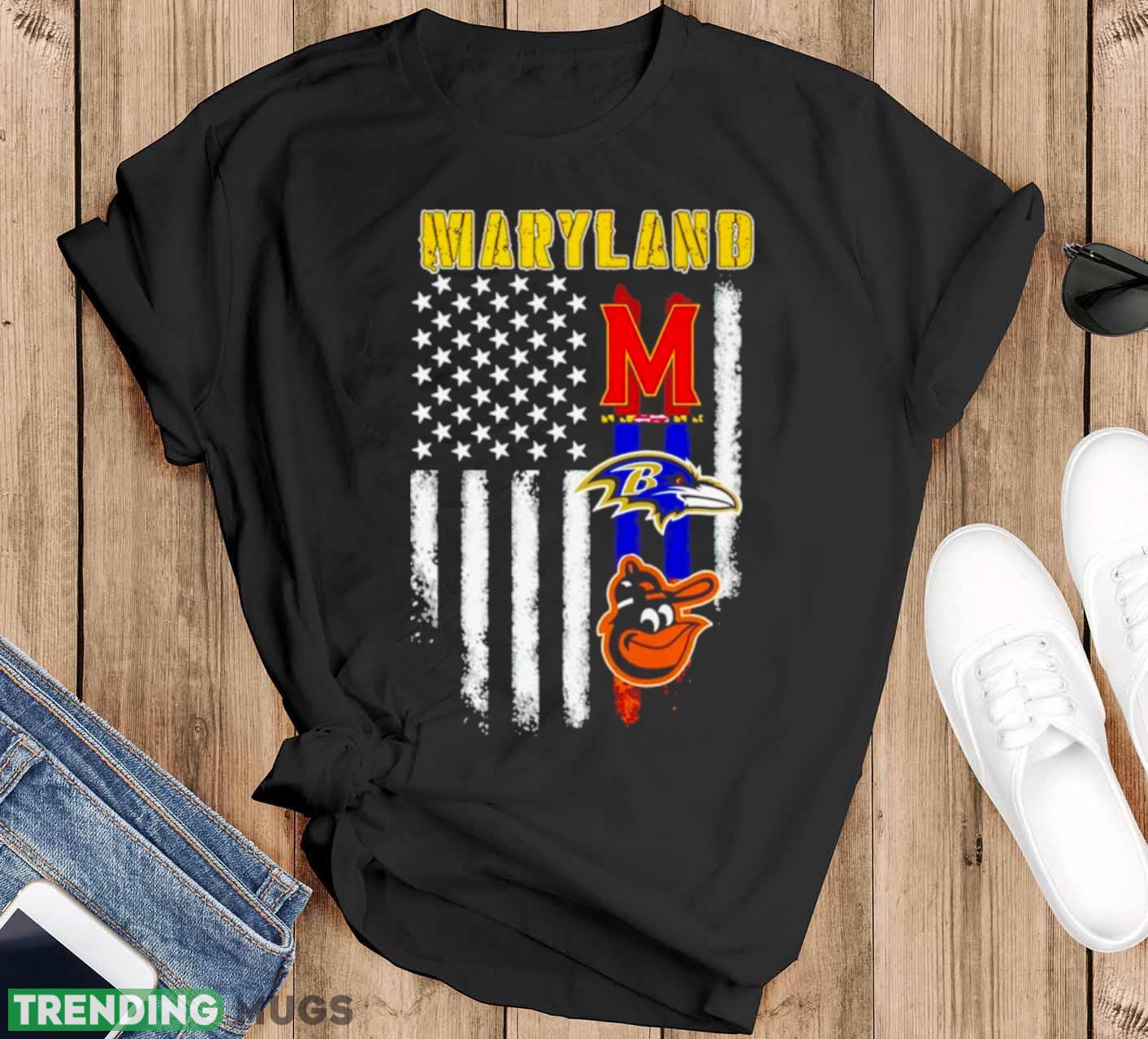 Baltimore Orioles Baltimore Ravens Maryland Terrapins logo USA flag shirt - Black T-Shirt Baltimore Orioles Baltimore Ravens Maryland Terrapins logo USA flag shirt - Black T-Shirt