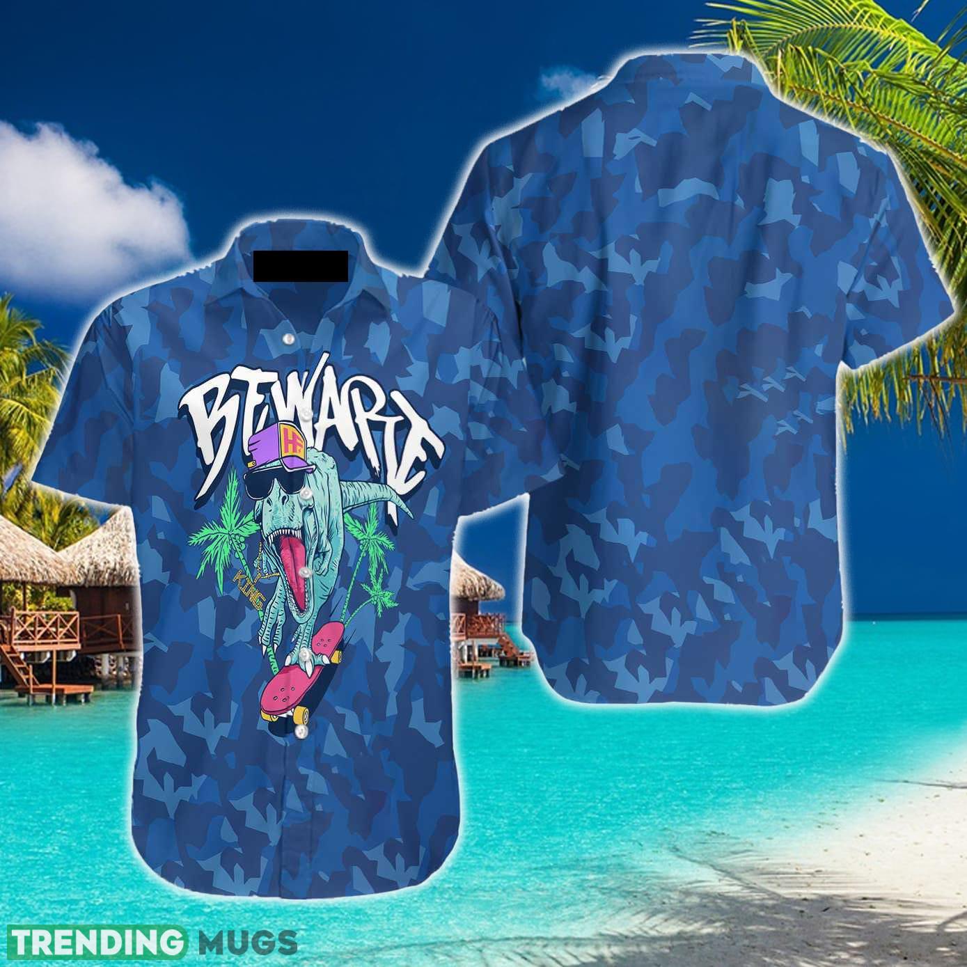 Beware T-Rex Skating Dinosaur Hawaiian Shirt Summer Beach Gift For Men And Women - Beware T-Rex Skating Dinosaur Hawaiian Shirt_1