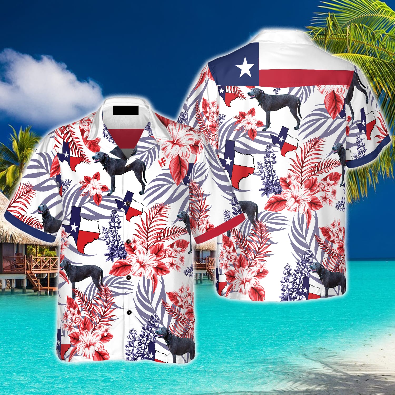Bluebonnet Texas Hawaiian Shirt Blue Lacy Dog Version Button Down Floral and Flag Texas Shirt Proud Texas Shirt For Men - 270723-095557