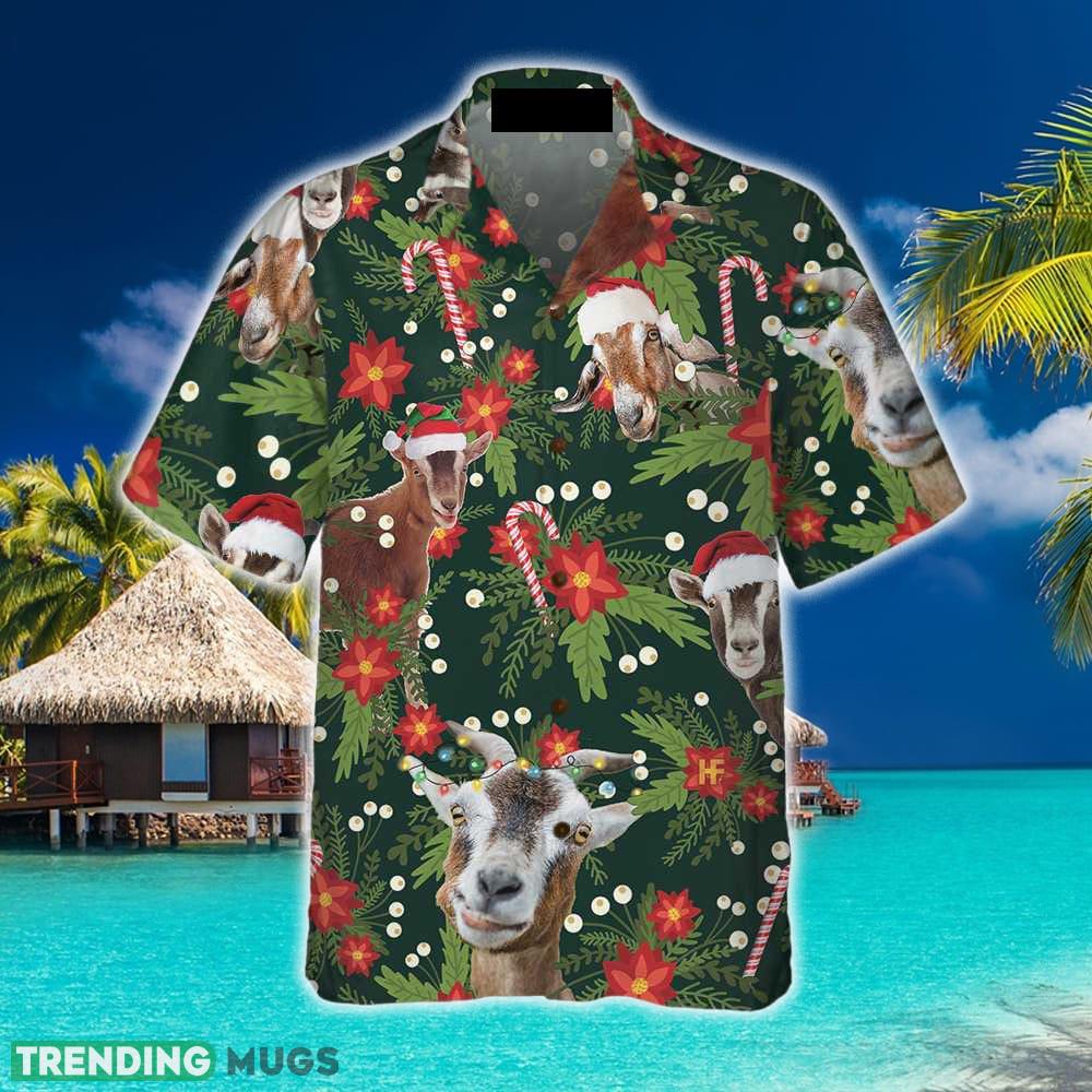 Christmas Goat With Poinsettia Flower Hawaiian Shirt Aloha Summer For Men And Women Gift Hawaiian Shirt Christmas Goat With Poinsettia Flower Hawaiian Shirt Aloha Summer For Men And Women Gift Hawaiian Shirt