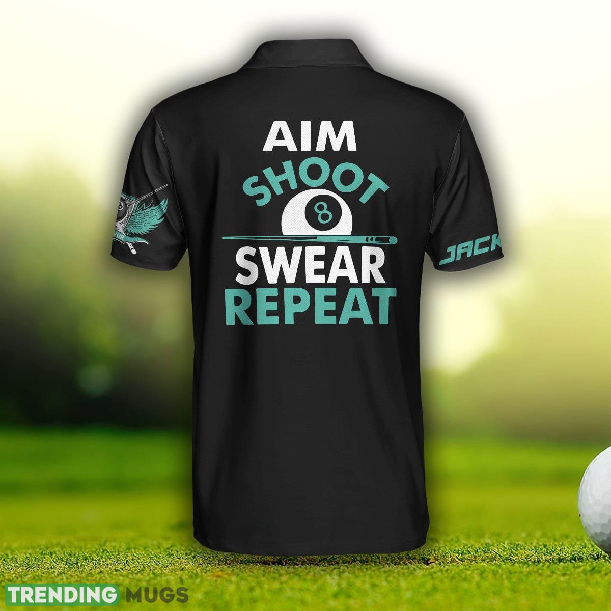 Custom Name Aim Shoot Swear Repeat Billiards, American Flag Billiards Shirt For Billards Lovers Polo Shirt Polo Shirt Custom Name Aim Shoot Swear Repeat Billiards, American Flag Billiards Shirt For Billards Lovers Polo Shirt Polo Shirt