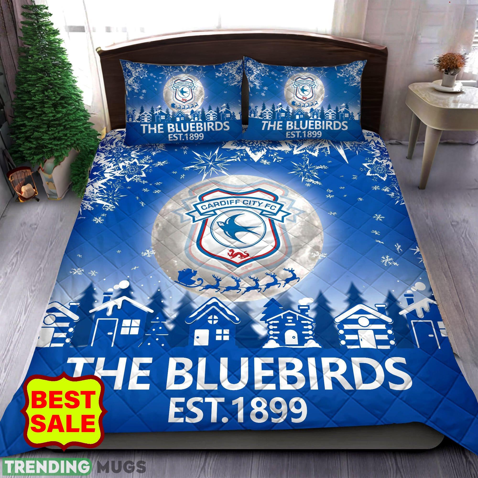 EFL Cardiff City FC Big Logo Christmas Quilt Sets Blue Full Size King Queen Twin - EFL Cardiff City FC Quilt Set_1 EFL Cardiff City FC Big Logo Christmas Quilt Sets Blue Full Size King Queen Twin - EFL Cardiff City FC Quilt Set_1