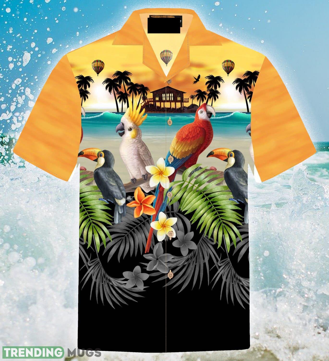 Golden Parrots beach orange 3D Hawaiian Shirt Summer Gift For Men And Women - Golden Parrots beach orange_1 Golden Parrots beach orange 3D Hawaiian Shirt Summer Gift For Men And Women - Golden Parrots beach orange_1