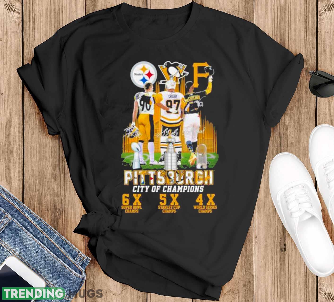 Pittsburgh City Of Champions Steelers Penguins Pirates Shirt - Black T-Shirt Pittsburgh City Of Champions Steelers Penguins Pirates Shirt - Black T-Shirt