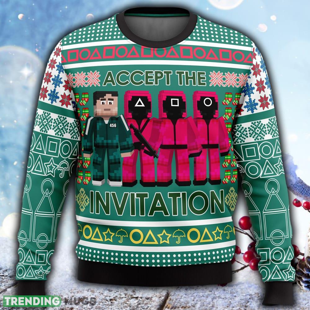 Squid Game Invitation Ugly Christmas 3D Sweater For Men And Women Gift Christmas - Squid Game Invitation Ugly Christmas Sweater_1 Squid Game Invitation Ugly Christmas 3D Sweater For Men And Women Gift Christmas - Squid Game Invitation Ugly Christmas Sweater_1