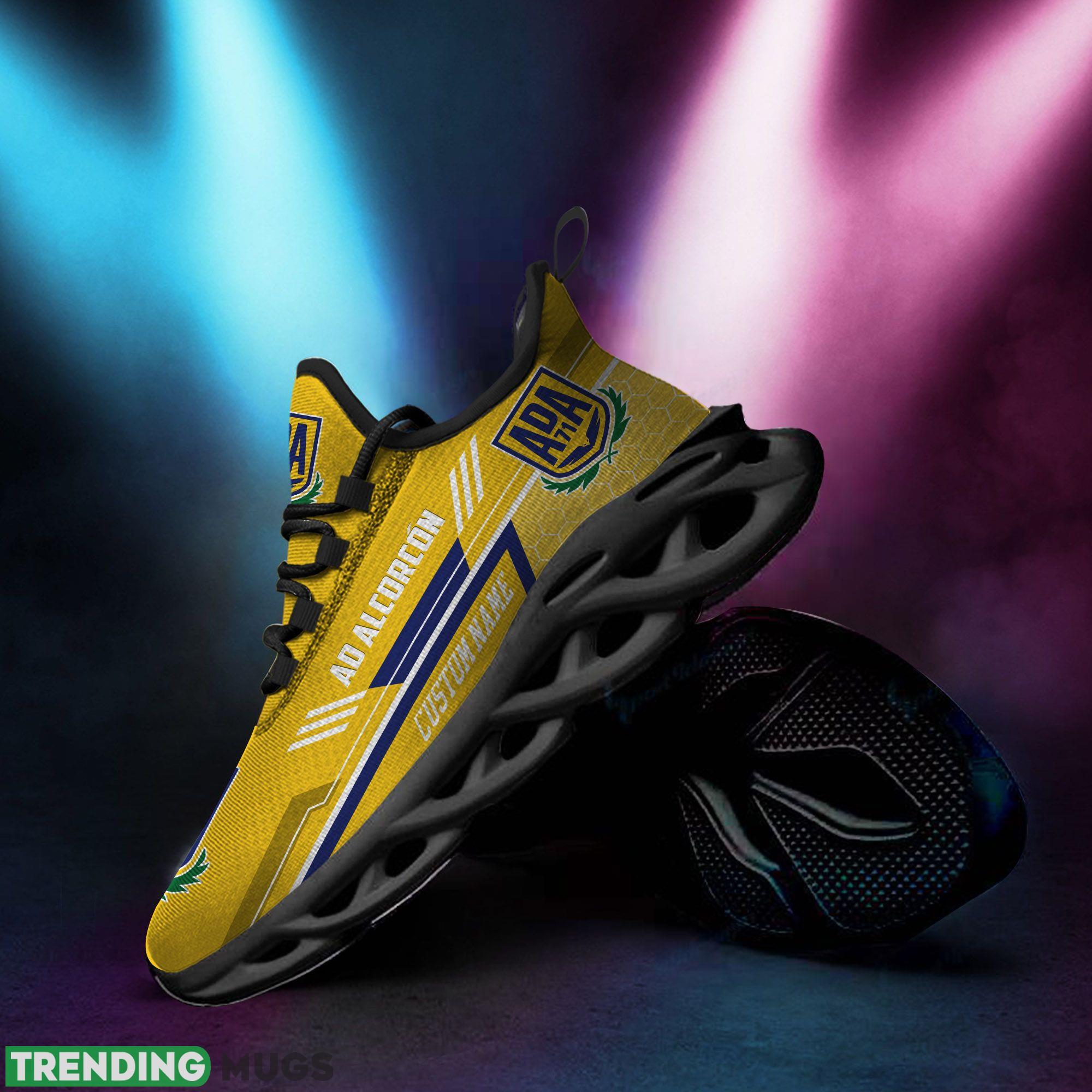 AD Alcorcon Logo Running Sneaker Custom Name Max Soul Shoes In Yellow Max Soul AD Alcorcon Logo Running Sneaker Custom Name Max Soul Shoes In Yellow Max Soul