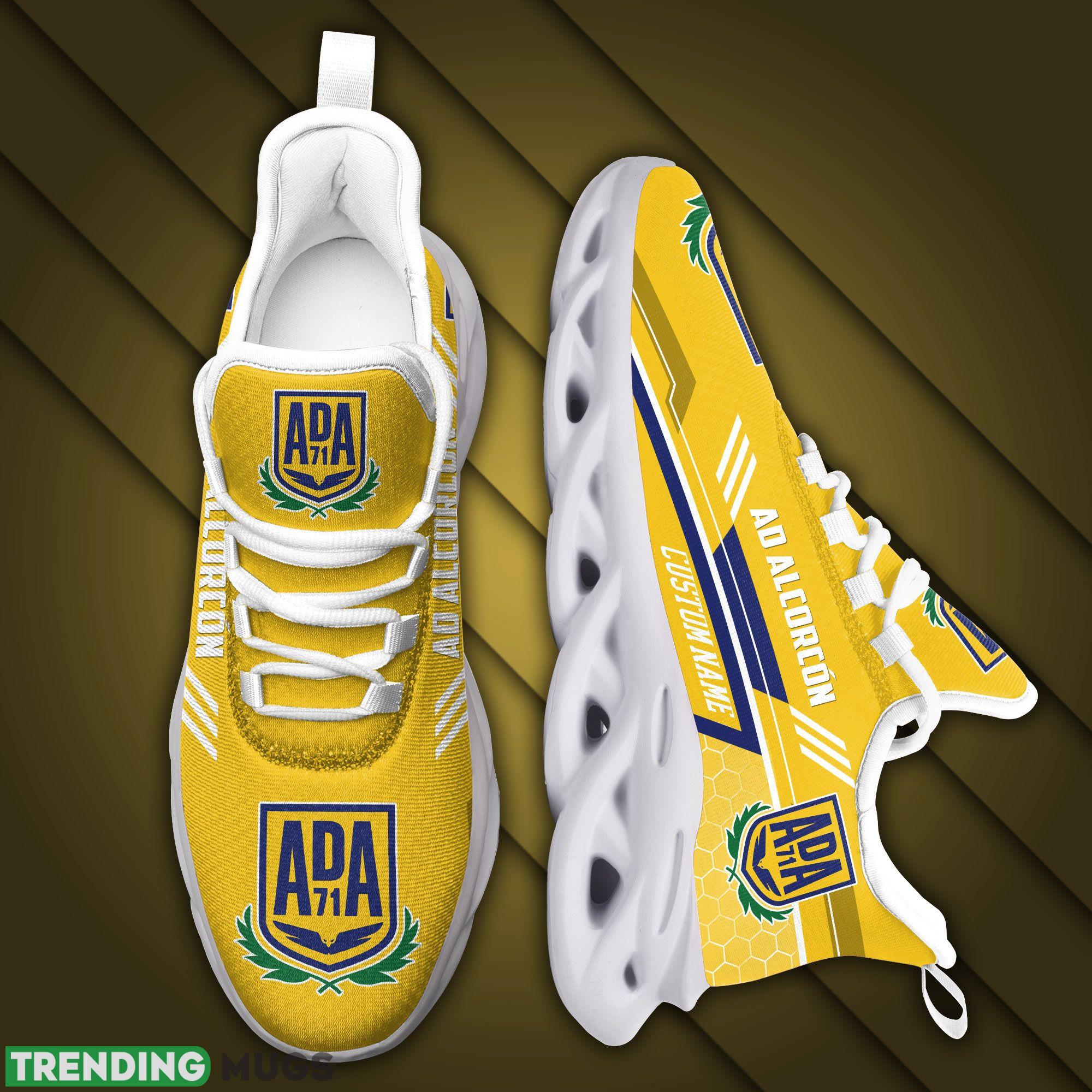 AD Alcorcon Logo Running Sneaker Custom Name Max Soul Shoes In Yellow Max Soul AD Alcorcon Logo Running Sneaker Custom Name Max Soul Shoes In Yellow Max Soul